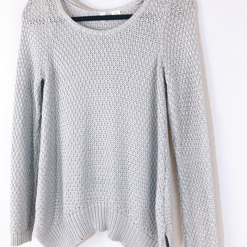 Anthropologie Moth Silver‎ Metallic Open Knit Sweater SP Shimmer Festival